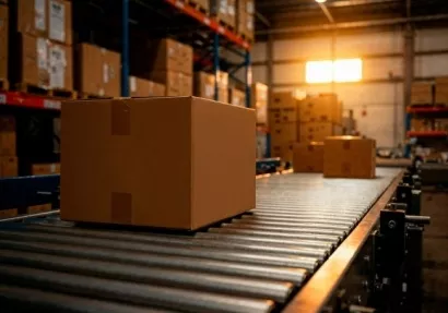 Automa��o de embalagens na ind�stria com caixa de papel�o em linha automatizada para envio